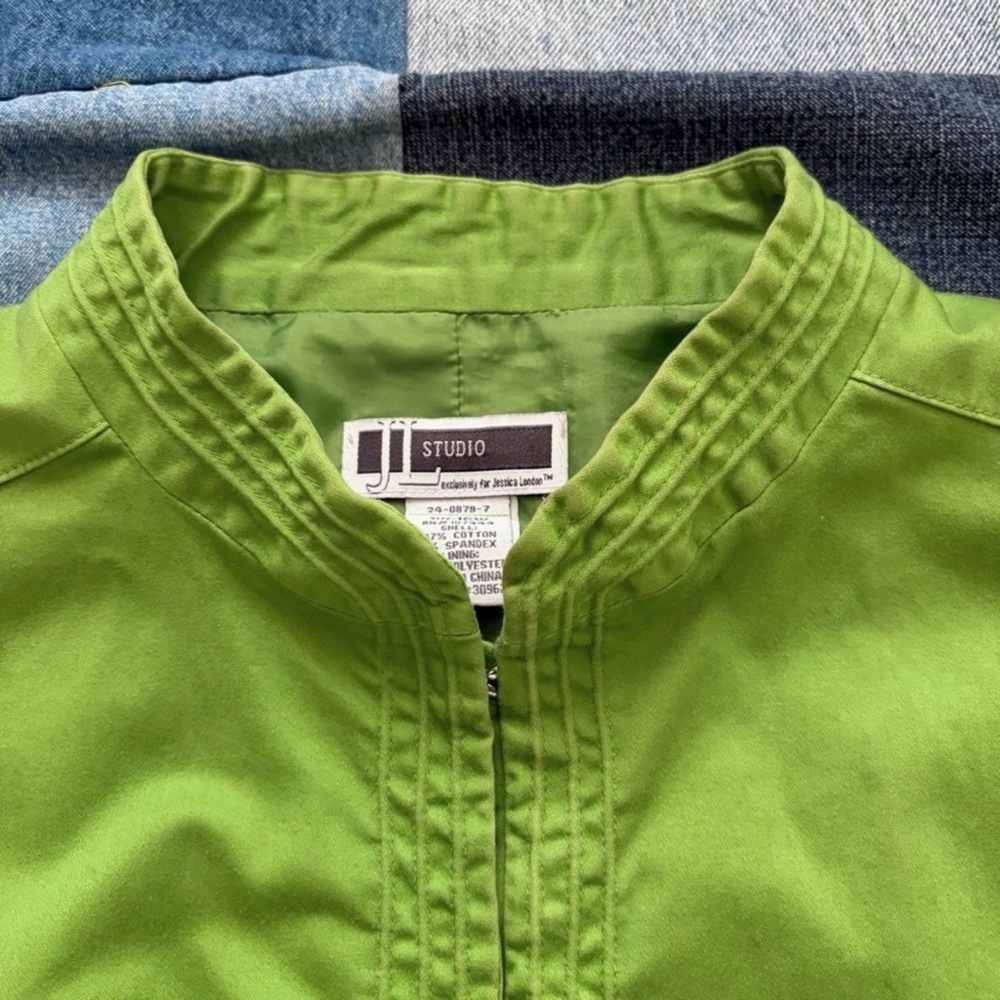 VTG JL studio jessica london hook eye green jacket striped high neck size 16W